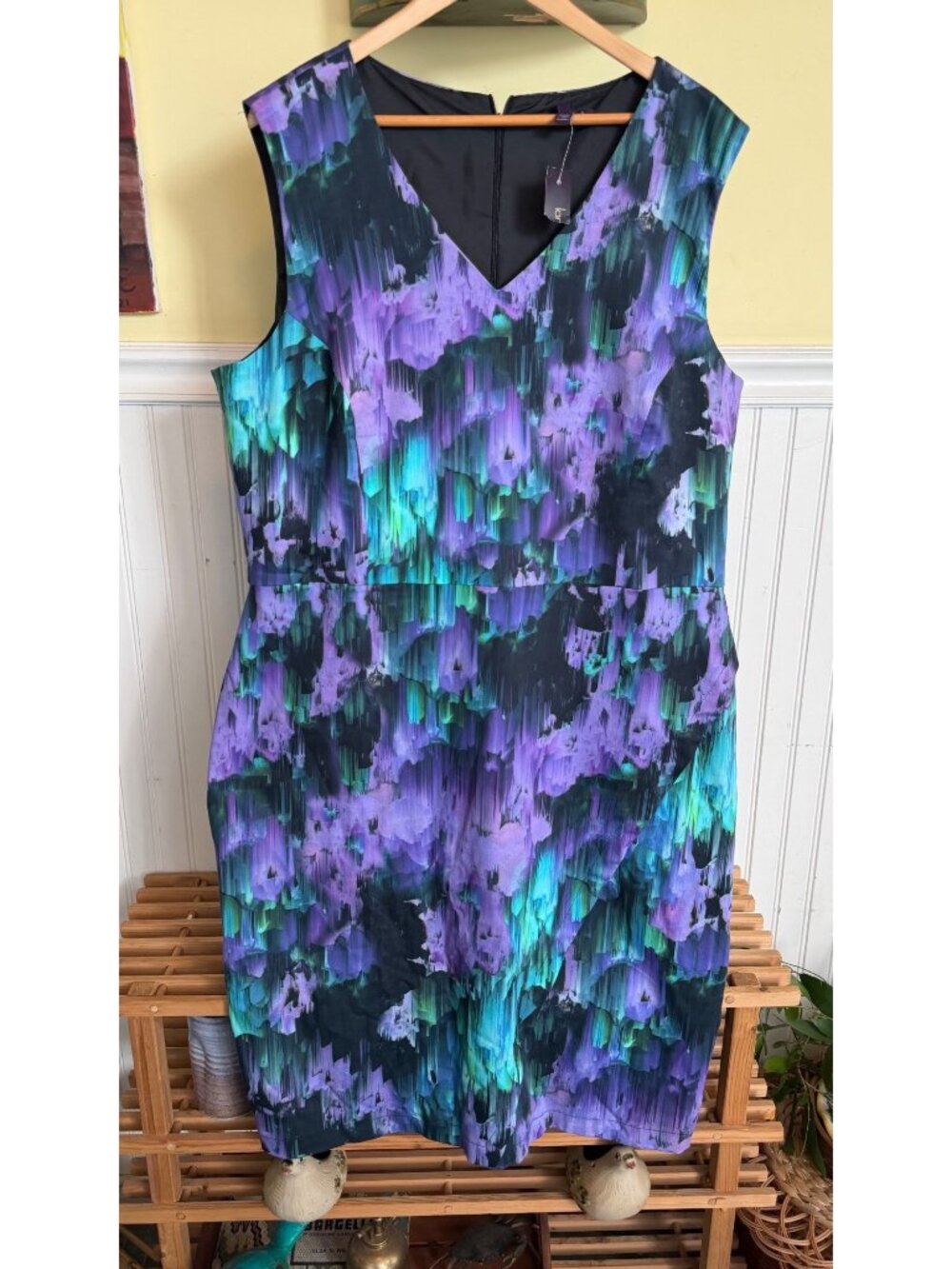 Long Tall Sally Abstract Sleeveless Sheath Dress Size 18 Purple/Teal Brushstroke